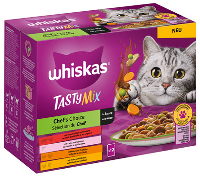 Whiskas® Nassfutter für Katzen Multipack Tasty Mix Chef's Choice in Sauce, Adult, 12 x 85 g