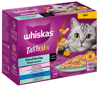 Whiskas® Nassfutter für Katzen Multipack Tasty Mix Fish of the day in Sauce, Adult, 12 x 85 g
