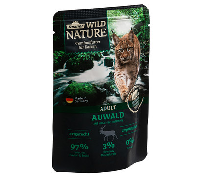 Dehner Wild Nature Nassfutter für Katzen Auwald Adult, Hirsch & Truthahn, 85 g