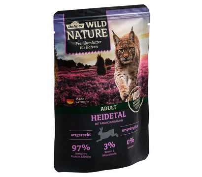 Dehner Wild Nature Nassfutter für Katzen Heidetal Adult, Kaninchen & Huhn, 85 g