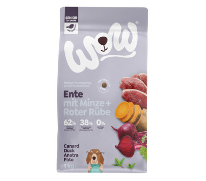 WOW® Trockenfutter für Hunde Mini Senior Ente mit Minze + Roter Rübe