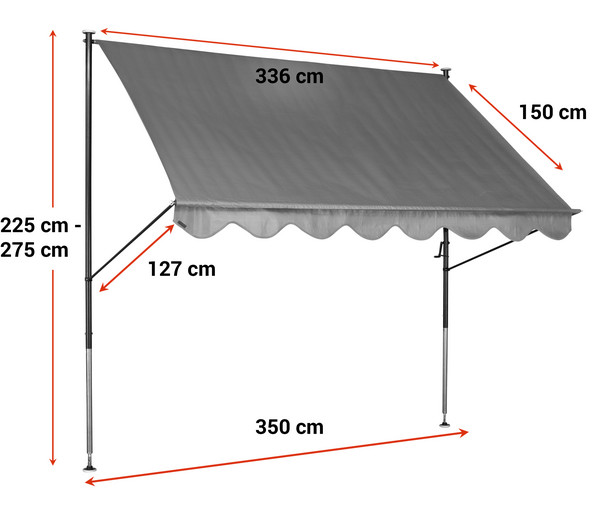 Angerer Klemmmarkise Standard, uni, ca. B350/H275/T150 cm