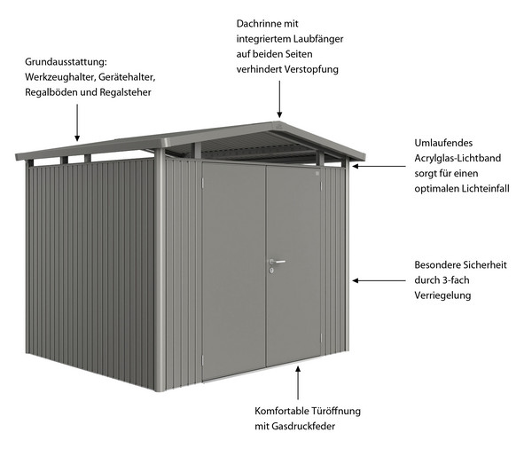 Biohort Metallgerätehaus Panorama® P3, Quarzgrau