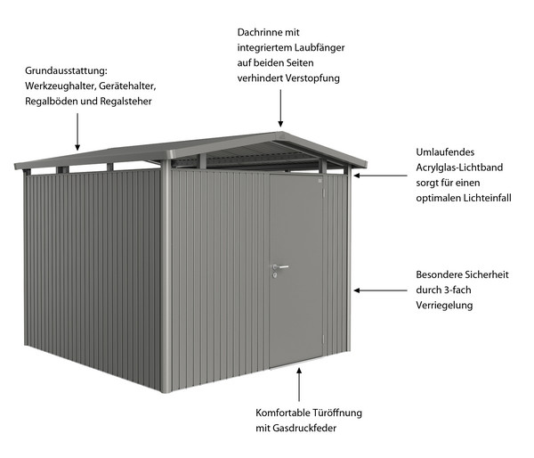 Biohort Metallgerätehaus Panorama® P4, Quarzgrau