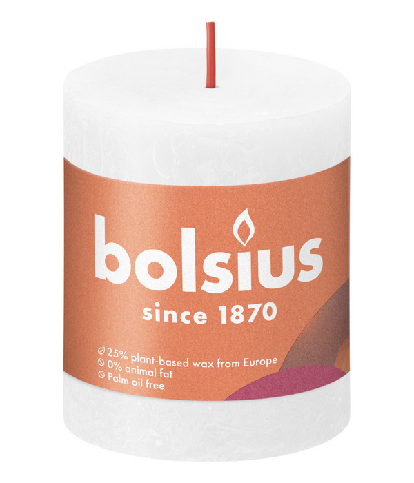 Bolsius Rustik Stumpenkerze Shine, wolkiges weiß, ca. Ø6,8/H8 cm
