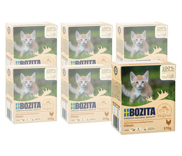 BOZITA Nassfutter für Katzen Häppchen in Soße, Kitten, Hühnchen, 6 x 370 g