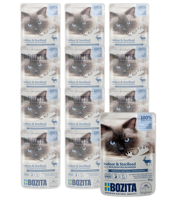 BOZITA Nassfutter für Katzen Indoor & Sterilised Häppchen in Soße, 12 x 85 g
