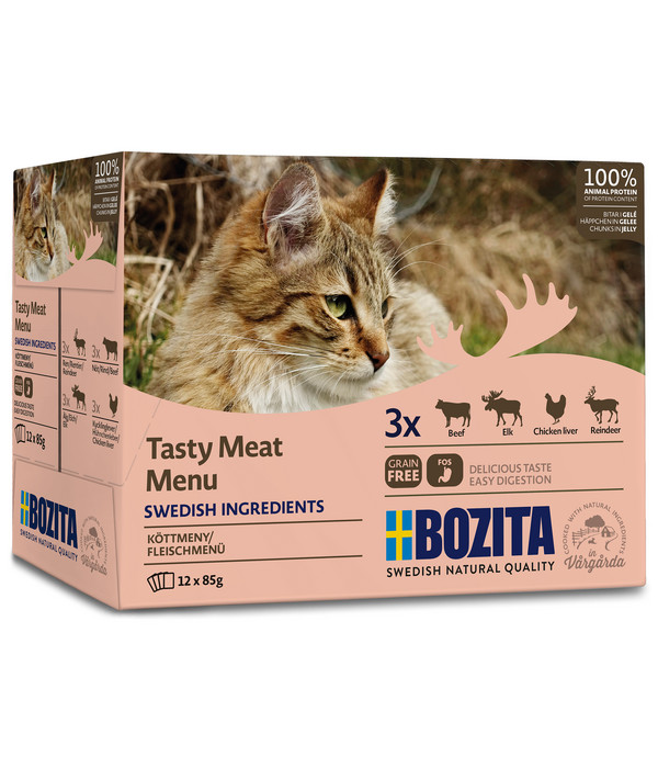 BOZITA Nassfutter für Katzen Multibox Fleisch Häppchen in Gelee, 12 x 85 g