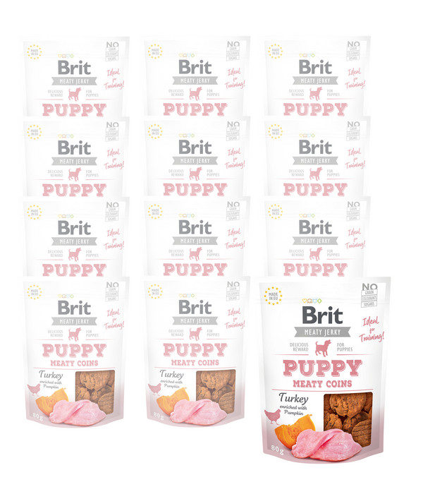 Brit Care Hundesnack Meaty Jerky Meaty Coins Puppy, 12 x 80 g
