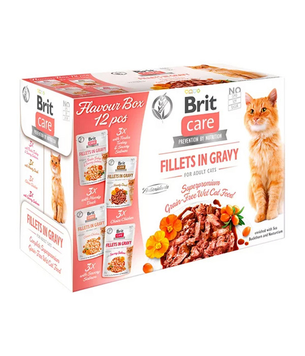 Brit Care Nassfutter für Katzen Flavour Box Filets in Soße, Adult, 12 x 85 g