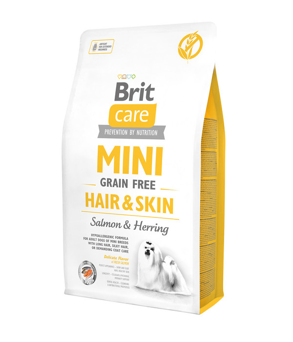 Brit Care Trockenfutter für Hunde Hair & Skin, Mini, Adult, Lachs & Hering