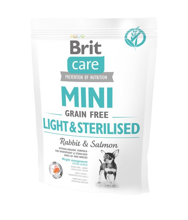 Brit Care Trockenfutter für Hunde Light & Sterilised, Mini, Adult, Kaninchen & Lachs