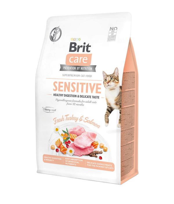 Brit Care Trockenfutter für Katzen Sensitive, Adult, Truthahn & Lachs
