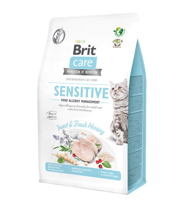 Brit Care Trockenfutter für Katzen Sensitive Food Allergy, Adult, Insekten & Hering