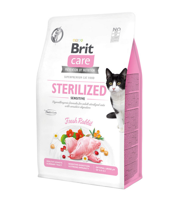 Brit Care Trockenfutter für Katzen Sterilized Sensitive, Adult, Kaninchen