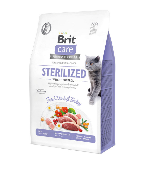 Brit Care Trockenfutter für Katzen Sterilized Weight Control, Adult, Ente & Truthahn