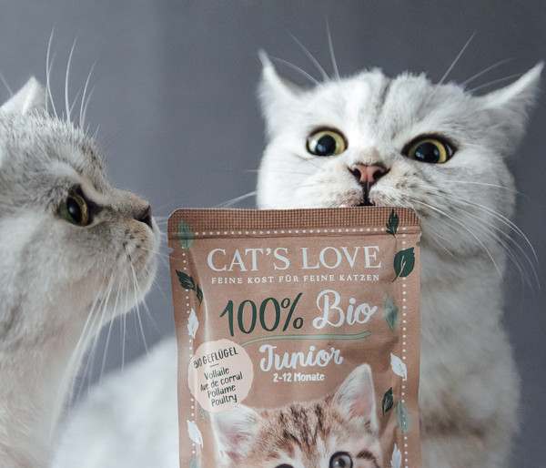CAT'S LOVE Nassfutter für Katzen Junior Bio, Geflügel, 6 x 100 g