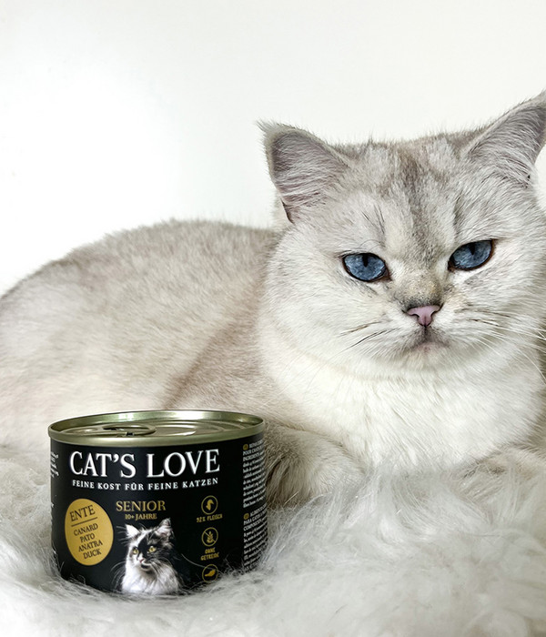 CAT'S LOVE Nassfutter für Katzen Senior, Ente, 6 x 200 g