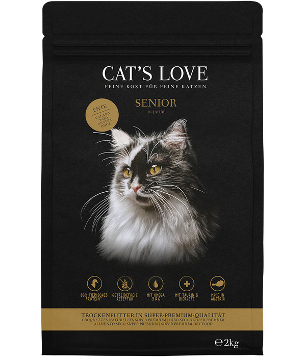 CAT'S LOVE Trockenfutter für Katzen Senior, Ente, 2 kg