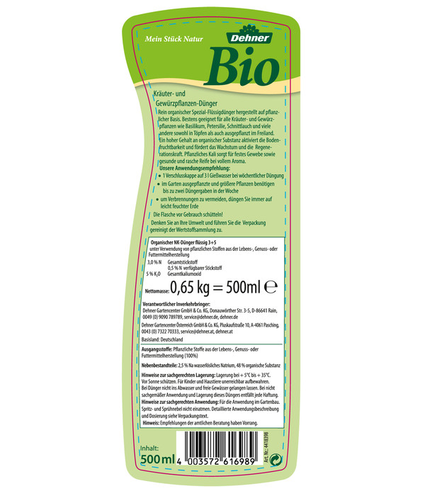 Dehner Bio Kräuter- und Gewürzpflanzen-Dünger, flüssig, 500 ml