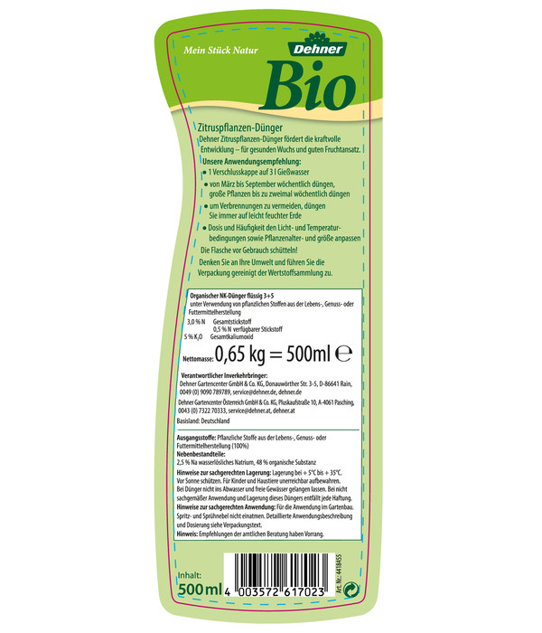 Dehner Bio Zitruspflanzen-Dünger, flüssig, 500 ml