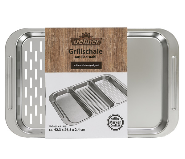 Dehner Edelstahl-Grillschale, 3-geteilt, ca. B26,5/H2,4/T42,3 cm