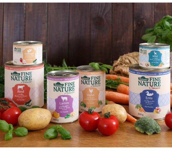 Dehner Fine Nature Nassfutter für Hunde Adult, Huhn mit Karotten, Brokkoli & Basilikum