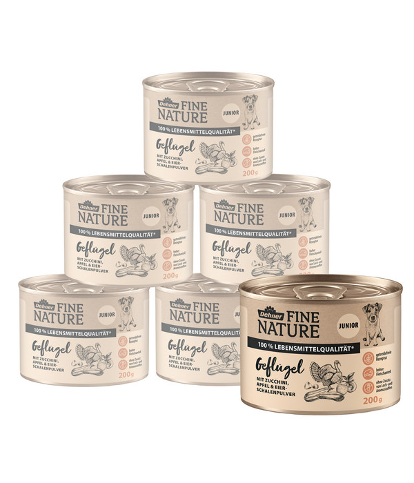Dehner Fine Nature Nassfutter für Hunde Junior, Geflügel mit Zucchini, Apfel & Eierschalenpulver