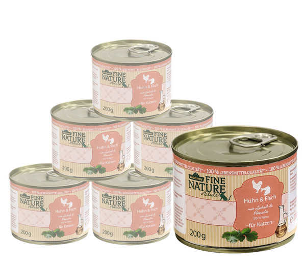 Dehner Fine Nature Nassfutter für Katzen Adult, Huhn & Fisch mit
