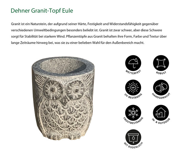 Dehner Granit-Topf Eule, rund, grau, ca. Ø20/H22 cm