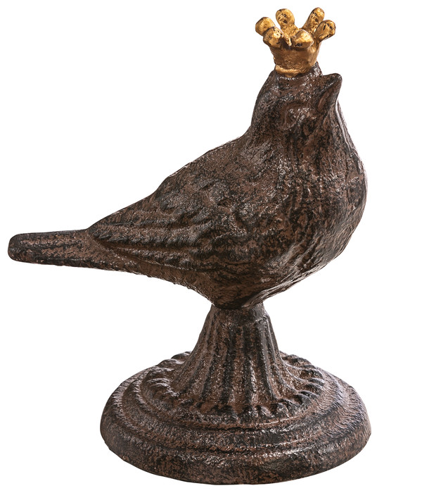Dehner Gusseisen-Vogel mit Krone, ca. H13 cm