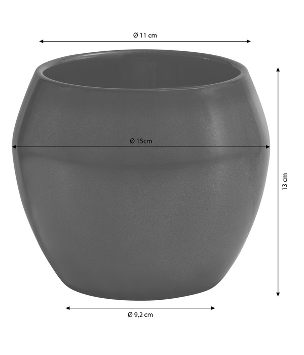 Dehner Keramik-Übertopf Lanzo, bauchig, anthrazit, ca. Ø11 cm