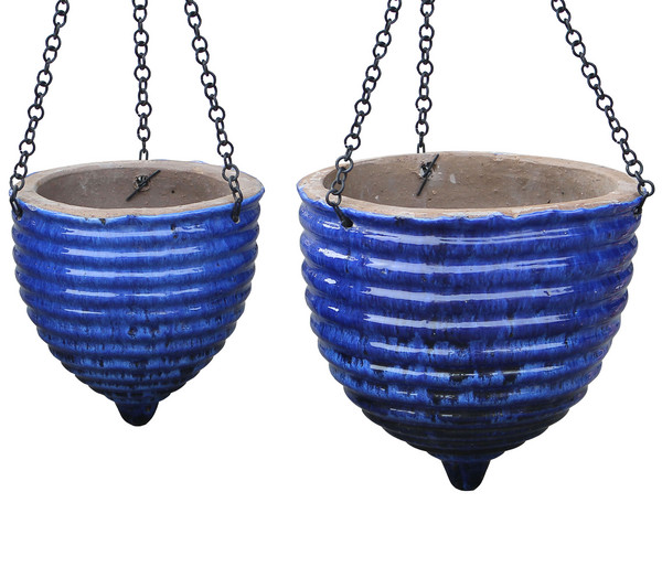 Dehner Keramik-Hängeampel, konisch, blau