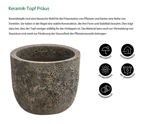 Dehner Keramik-Topf Priäus, rund, grau-braun