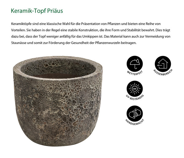 Dehner Keramik-Topf Priäus, rund, grau-braun