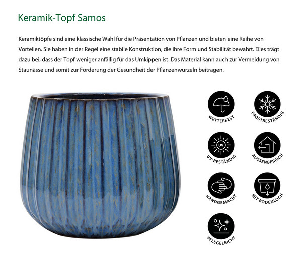 Dehner Keramik-Topf Samos, rund, blau