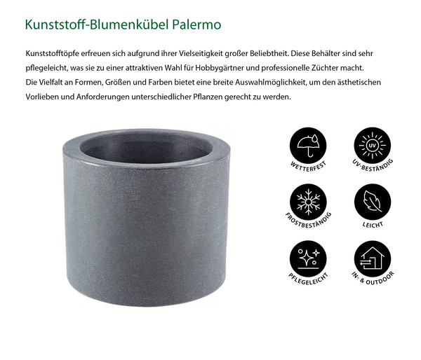 Dehner Kunststoff-Blumenkübel Palermo mit Rollen, rund, anthrazit, ca. Ø40/H34 cm