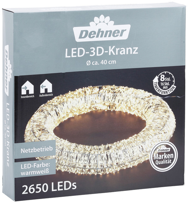 Dehner LED-3D-Kranz, warmweiß, ca. Ø40/H7 cm