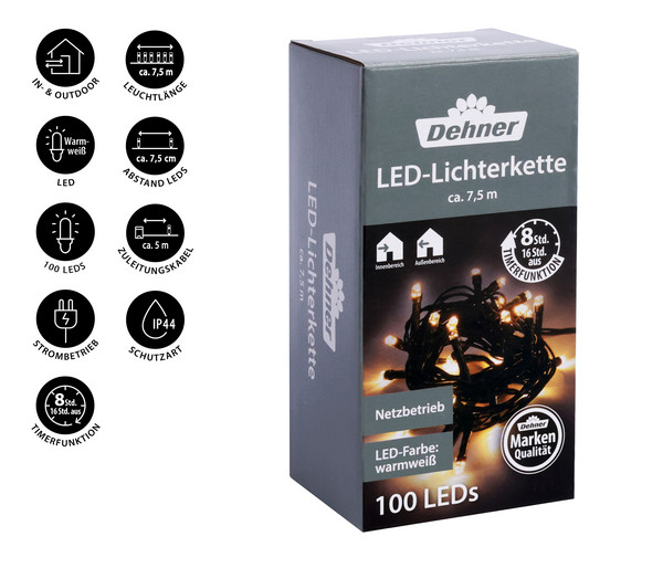 Dehner LED-Lichterkette, 100 LEDs, warmweiß, ca. L750 cm