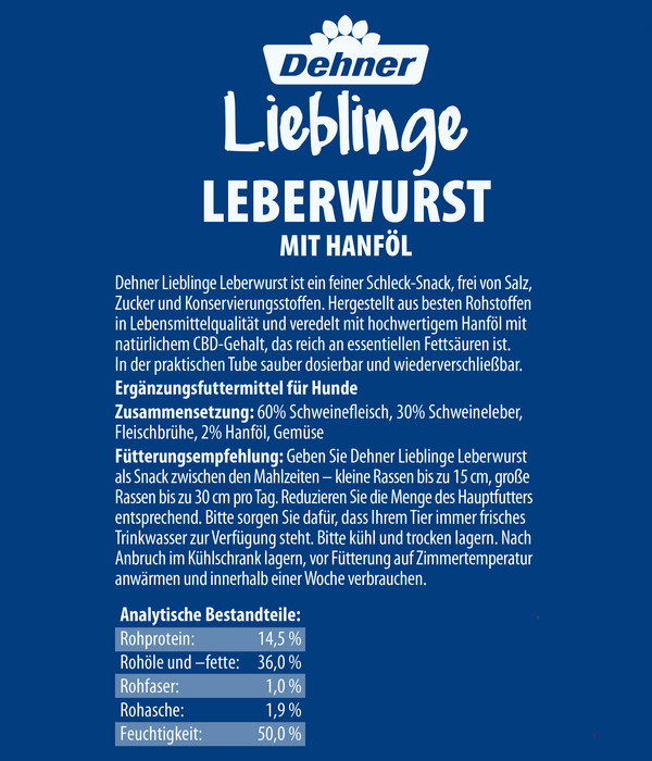Dehner Lieblinge Hundesnack Leberwurst mit Hanföl, 75 g