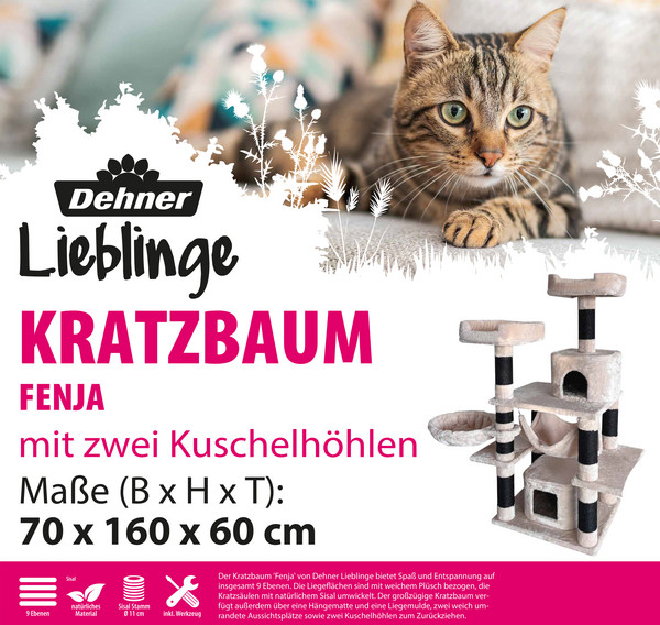 Dehner Lieblinge Kratzbaum Fenja, beige/schwarz, ca. B70/H160/T60 cm