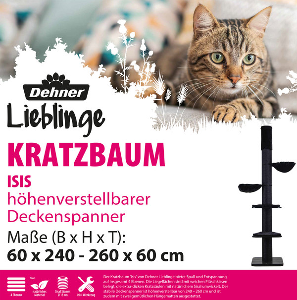 Dehner Lieblinge Kratzbaum Isis, schwarz, ca. B60/H240-260/T60 cm