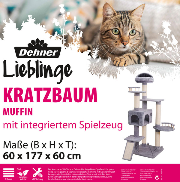 Dehner Lieblinge Kratzbaum Muffin, grau/beige, ca. B60/H177/T60 cm