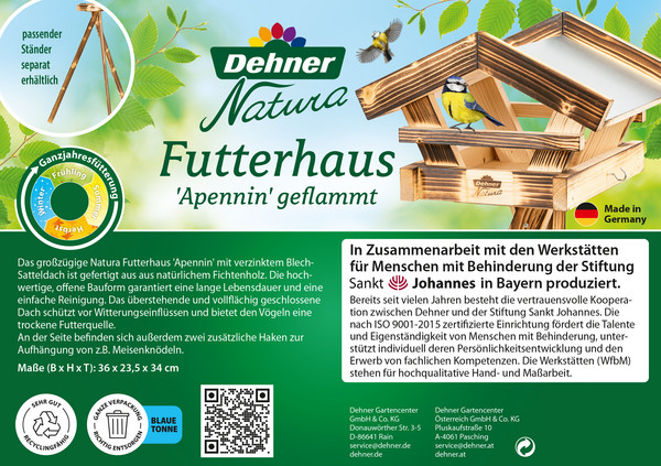 Dehner Natura Futterhaus Apennin, geflammt, inkl. Ständer, ca. B70/H134,5/T70 cm
