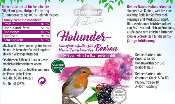 Dehner Natura Premium Ganzjahresfutter Holunderbeeren, 450 g