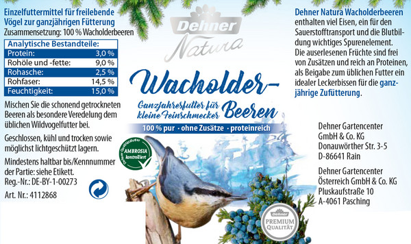 Dehner Natura Premium Ganzjahresfutter Wacholderbeeren, 350 g