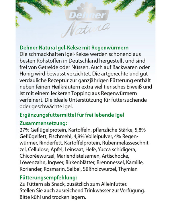 Dehner Natura Premium Igelfutter Igel-Kekse mit Regenwürmern