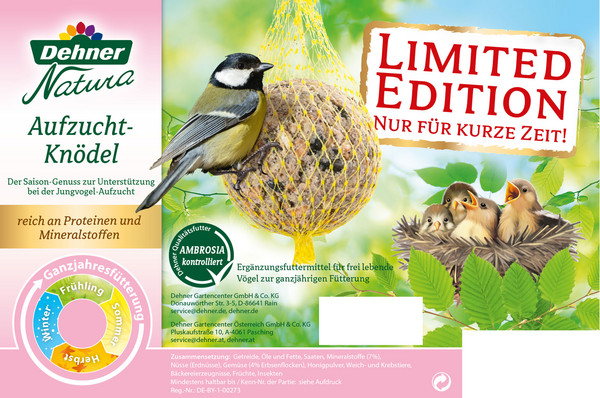 Dehner Natura Wildvogelfutter Aufzucht-Knödel im Eimer, mit Netz, 30 Stk.