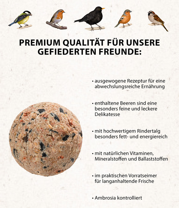 Dehner Natura Wildvogelfutter Beeren-Knödel im Eimer, ohne Netz, 100 Stk.