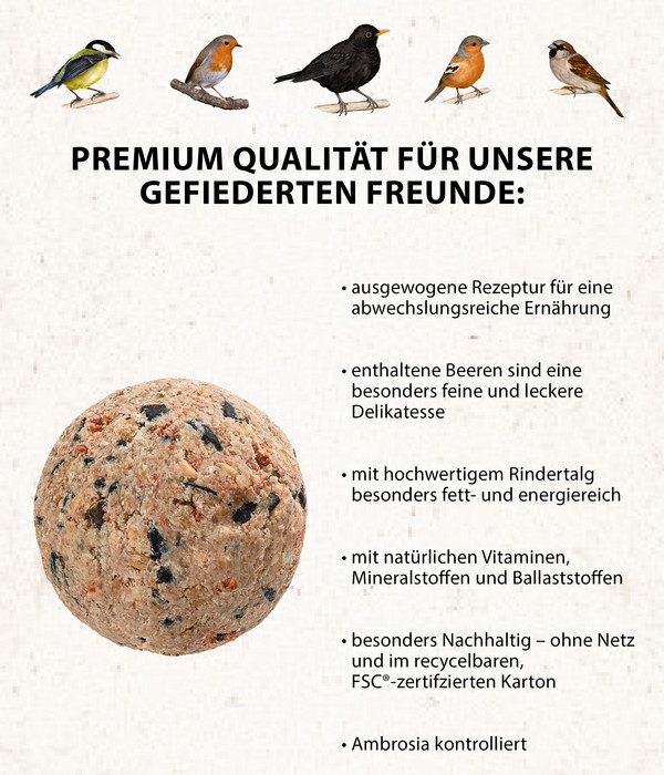 Dehner Natura Wildvogelfutter Beeren-Knödel im Karton, ohne Netz, 100 Stk.